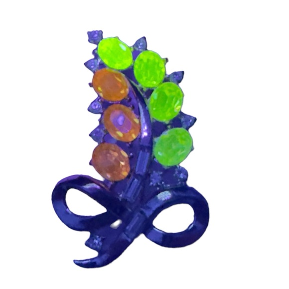 Vintage Trifari by Designer Alfred Philippe Citrine & Topaz Glass Brooch - Picture 3 of 8